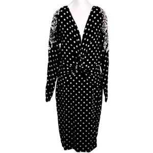 Stunning Vintage Polka Dot Dress 20s 80s Midi Embroidered Boho Black White